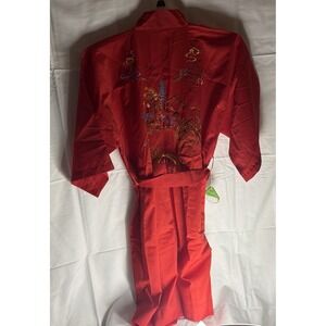 Vintage 90s Pearls Red Embroidered Chinese Robe – Size L NEW